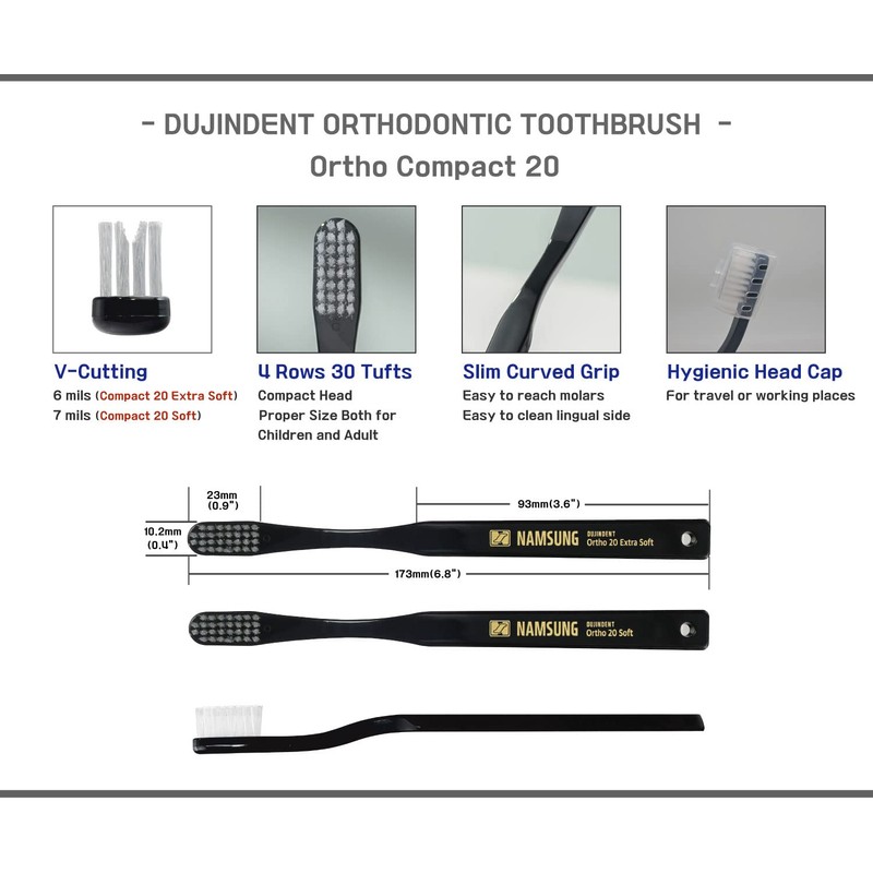 DUJINDENT Orthodontic Toothbrush for Braces [2 Packs][Made in Korea] V