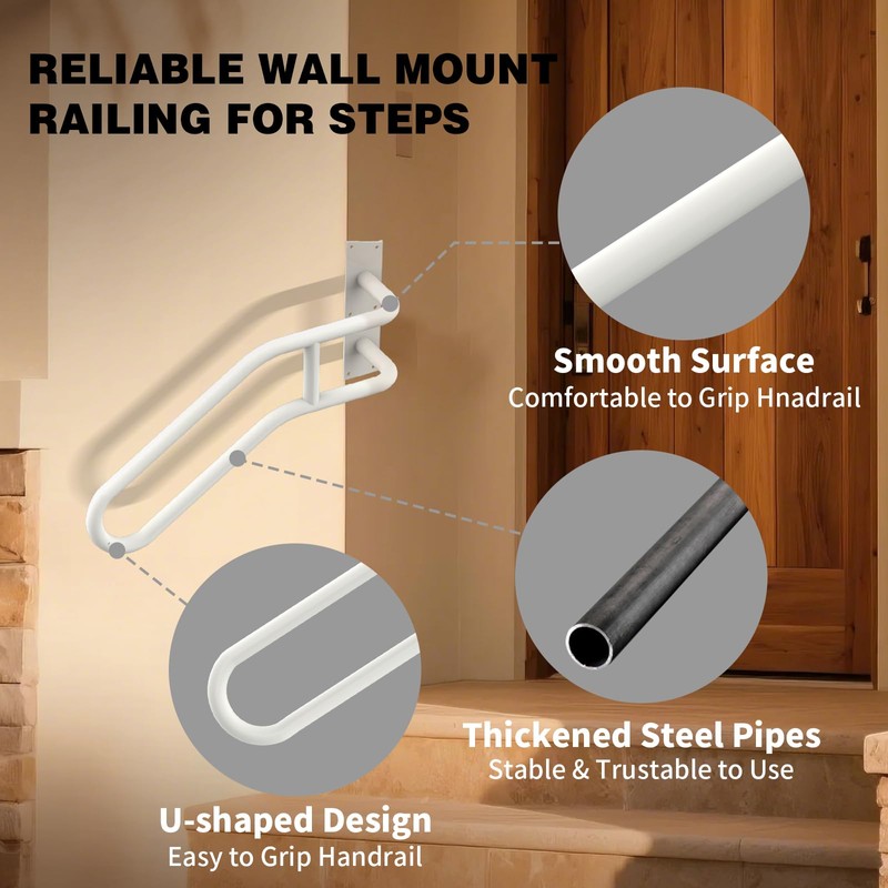 Right Side Wall Mounted handrail, Garge Door Stair Railing for