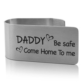 XQLZY Daddy Be Safe Come Home to Me Engraved Stainless Steel Car Visor Clip, Travels Visor Car Accessories, Funny Drive Safes Gifts for Couple Husband Dad Son Friend Driver, New Driver Gifts