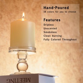 MOZEAL 3" x 4" Hand-Poured Unscented Ivory Pillar Candles,Dripless Candles Set of 3,Smokeless,Clean Burning,Approx 60 Hours Burn Time,Wedding,Dinner,Christmas,Home Decor（3 Inch Width Series）