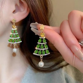 Christmas Tree Earrings for Women Cute Rhinestone Tree Star Pearl Dangle Earrings Holiday Earrings Christmas Jewelry Gifts