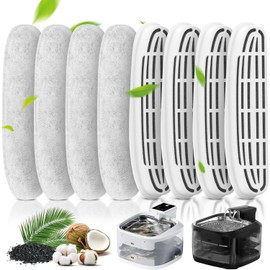 GAMAXIMA 8Pcs Filtros para Fuente de Gatos Inalámbrica, Repuesto de Filtros de Bebedero para Gato y Perro, Filtros con Resina Incorporada y Carbón Activo, Filtración de Cuatro Capas,Sin BPA