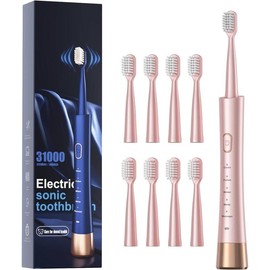 Sonic Electric Toothbrush for Adults - USB Rechargeable, 8 Brush Heads, Smart Timer, 2-Fast Charge Last 30 Days, Pink Cleansing Blue Oral Water Proof - Color: Pink & Blue Gradient