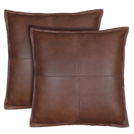 KUIRMODA Lambskin Leather Pillow Cover - Decorative Sofa Cushion Case - Throw Covers for Living Room & Bedroom, 22x22 Inches - SPN Brown Box Pack of 2