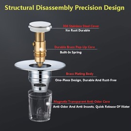 Basin Pop-Up Drain Filter,Small Caliber Washbasin Face Pool Water Leak Plug, Washbasin Sewer Tube Anti-Odor Bouncing Core,Sink Bathtub Drain Filter,Bathroom Sink Stopper (2)