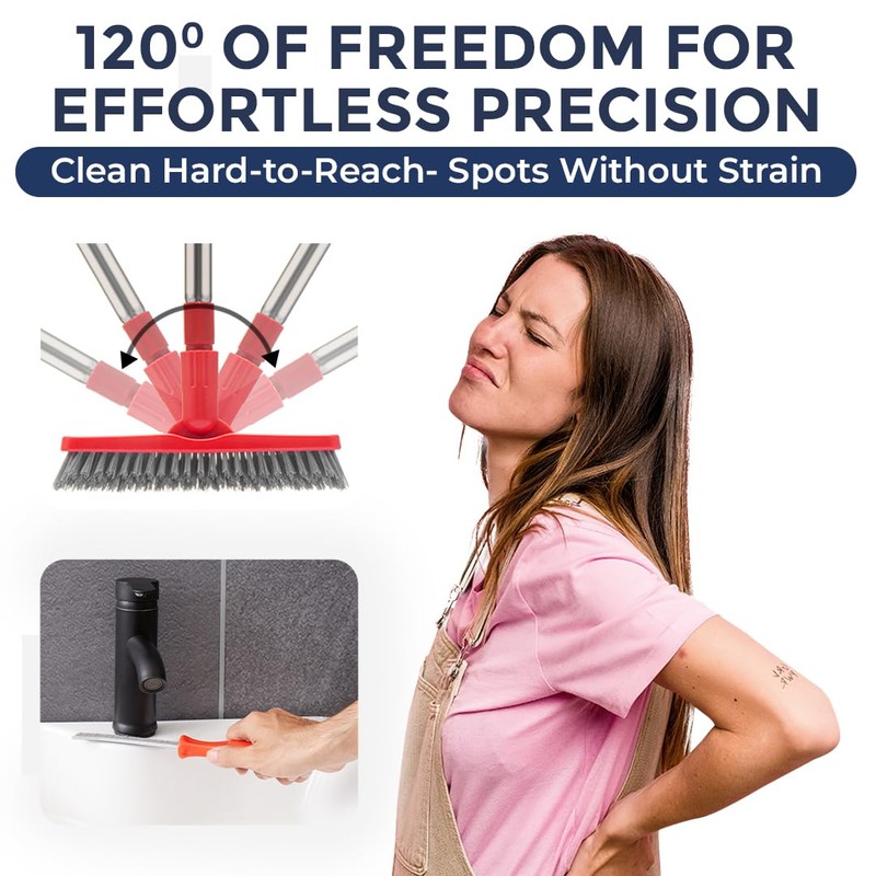 Grout Brush with Long Handle & Hard Bristle Crevice Cleaning