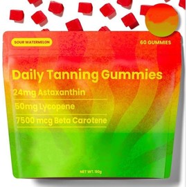 Natural Tanning Gummies with Astaxanthin 24mg, Lycopene 50mg & Beta Carotene 7500mcg – Skin Health & Glow Support Supplement – Watermelon Flavor – 60 Gummies