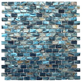 MOP Mother of Pearl Shell Mosaic Mini Brick Backsplash Tile, are Used for Kitchen Backsplashes and Bathroom Wall Tiles, Dark Blue 10 Sheets