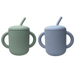 Jane and Kate - 2 Pack, 100% Food Grade Silicone Training Cup and Straw | 6 Months Plus, 5oz, 150 mL, Spill Proof (Green and Blue)