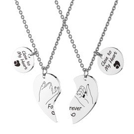 RAMESONL Split Heart Puzzle Matching Necklace Set 2 Gifts for Best Friends Sisters Women Men Couples Teens,Close to My Heart Little Finger Promise Gift for Birthday Anniversary (forever)