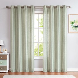 TOPICK Linen Curtains for Living Room 84 inches Long Sage Green Striped Curtains for Bedroom Stripe Pattern Curtains Drop Light Filtering Eyelet Curtains Window Decoration 2 Panels