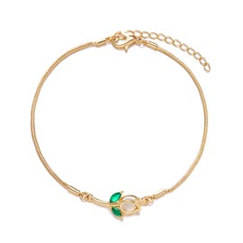 IMINI Dainty Tulip Flower with Green Crystal Leaves Bracelet Adjustable Chain CZ Floral Charm Bracelets Elegant Birthday Jewelry Gifts for Women Girls (White)
