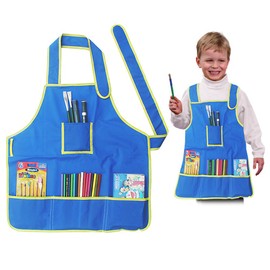 LONTG Children Waterproof Painting Apron Art Craft Smock Kids Toddler Play Apron With 4 Pockets For Drawing Painting Crafting Clay Cooking Baking Kitchen Classroom Garden Baby Boys Girls 2-6Years Old