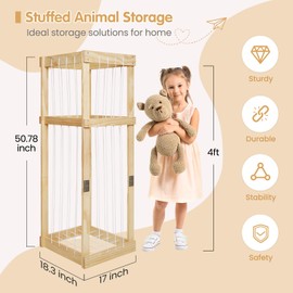 SwaaVee Stuffed Animal Storage Toy Orgenizer, Wood Large Chest Stuffed Animal Storage Basket, Corner Stuffed Animal Orgenizer Stuffed Animal Holder for Kids Girls Boys