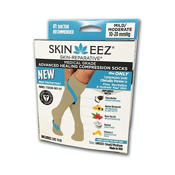 Skineez Skin-Repartive Medical Grade Hydrating Compression Socks 10-20 mmHg L/XL Tan