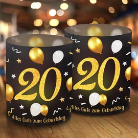 12 Lantern Table Decoration 20th Birthday, Table Decoration 20th Birthday, 20th Birthday Decoration Black Gold, Schön DASS Du Da Bist, Suitable for Tea Lights or Candles, Happy Birthday Table