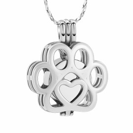 Imrsanl Pet Cremation Jewelry for Ashes Pendant Paw Print Pet Urn Necklace for Cat Dog Keepsake Memorial Ashes Jewelry (Silvery)