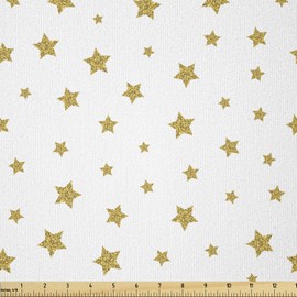 Ambesonne - Tela de estrella de The Yard, ilustración con patrón de estrellas, diseño creativo de cumpleaños, diseño de despedida de soltera, tela de punto elástico para ropa, costura y manualidades, 3 yardas, dorado y blanco