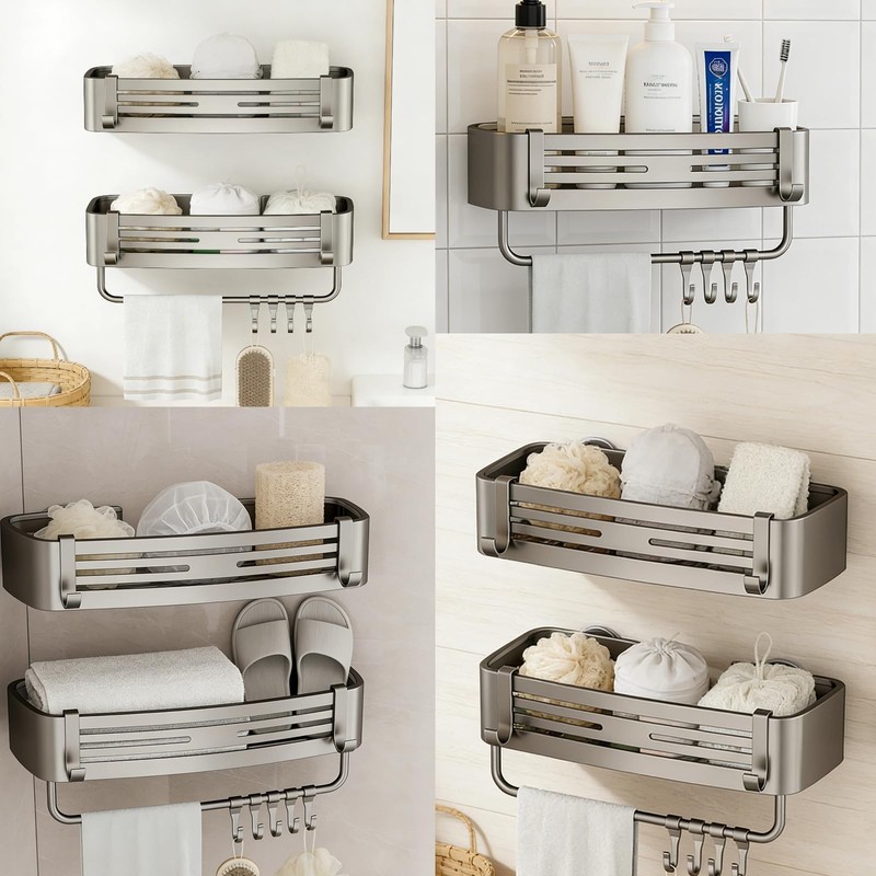 2Pcs Corner Shower Shelf Caddy Suction Cup, No Drill Hole