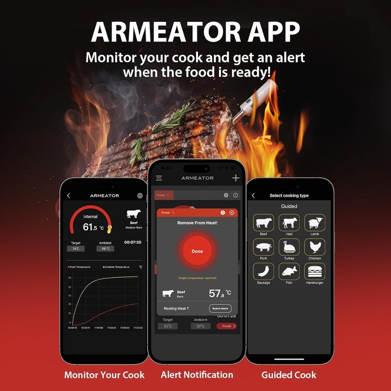 Wireless Bluetooth Meat Thermometer with Dual Sensors- Long Range Bluetooth