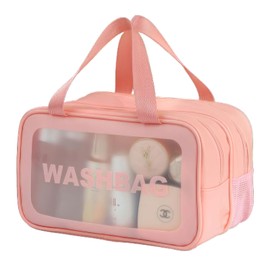 Lynlyulinger Makeup Toiletry Bag, 2 Tier Storage Bag, PVC Storage Bag, Makeup Pouch, Makeup Bag, Cosmetics Storage, Skincare Storage Compartments, Separates Wet/Dry Separation, Large Capacity,