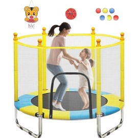 55" Trampoline for Kids with Basketball Hoop - 4.6 FT Indoor Outdoor Toddler Recreational Tranpolines with Enclosure Net,ASTM Approved - Toddler Baby Small Trampoline Birthday Gifts for Kids