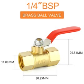 GASHER 6PCS 1/4 Inch Brass Mini Ball Valve Shut Off Switch, 1/4 Inch FBSP Thread Pipe Fitting