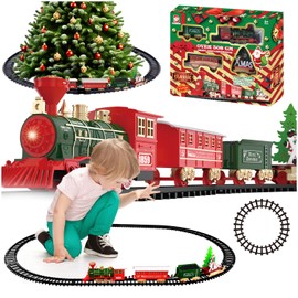 Daity Electric Christmas Train Set with Soft Light and Quiet Sound Effects Children's Railway Electric Suitable as Christmas Decoration for Children from 3 Years