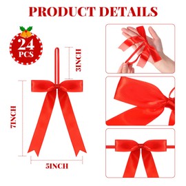 Riceshoot 24 Pcs 3 Inch Stretch Elastic Loops with Pre Tied Red Ribbon Bows Christmas Stretch Elastic Gift Bows Stretch Bows Crafts for Gift Wrapping Christmas Boxes Baby Showers Wedding Graduation