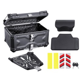 VEVOR Motorcycle Top Case 65L, Universal Aluminum Alloy Motorbike Tail Box with Leather Lining, 65L Waterproof Detachable Motorcycle Top Box with Lock & Back Cushion, Fit for 99% of Motorcycle Frames