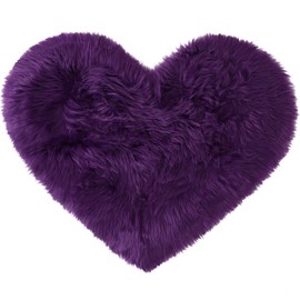 sourcing map Faux Fur Sheepskin Area Rugs, Heart Shaped Shaggy Fluffy Rug for Sofa Living Room Bedroom Floor - Soft Deep Pile Plush Carpet Non Slip, 70 x 90cm/2.3x3ft Purple