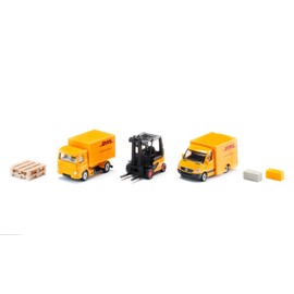 siku 6335, DHL Logistics Gift Set with Truck, Forklift, Parcel Delivery Van, Pallets and Packages, Metal,Plastic, Yellow, Moving Parts