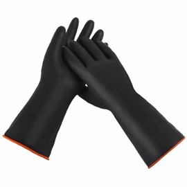 Chemical Resistant Rubber Gloves, Heavy Duty Latex Gloves, Resistant to Strong Acid, Alkali and Oil, Black