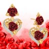 Rose Heart Dangle Earrings, Gold Tone with Red Rose and