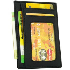 Manza Card Case Men's Wallet Super Smart Wallet for Debit Cards and Banknotes Genuine Leather RFID Blocker, black, Contemporary