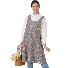 APRONNER Cozy Adjustable Cross Back Aprons for Women with Pockets Cotton Linen Cooking Kitchen Baking, Plum Blossom, Large