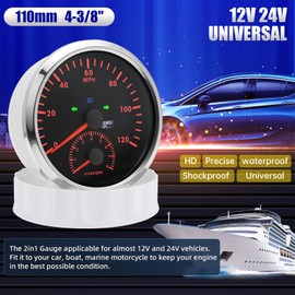 ARTILAURA 110mm GPS Speedometer Gauge Set - 2in1 GPS Speedometer with Tachometer,4in1 Fuel Level Water Temperature Oil Pressure Volt Boat Gauges for Car AUTO Marine (Black and Silver)