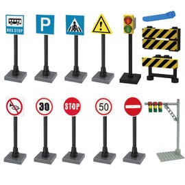Road Sign Set, City Traffic Sign Set for Building Plates, Building Blocks Traffic Light Toy, Traffic Signs, Educational Toy for Children