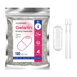 ATLEMISME Empty Gelatin Capsules Size 4 - Gelatin Capsules Empty (100 Count) Empty Capsules DIY Gelatin Capsule Filling - Gel Capsules Empty Caps with 2 Micro Lab Spoons for Capsule Filling