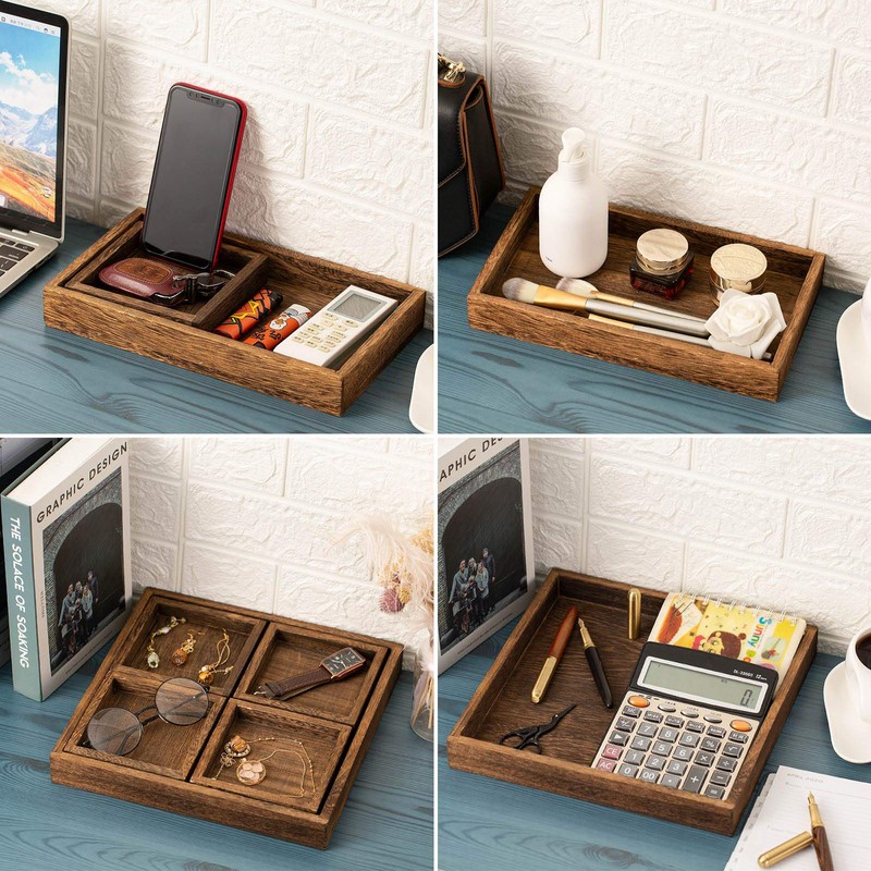Yangbaga Rustic Wooden Serving Trays with Handle - Set of