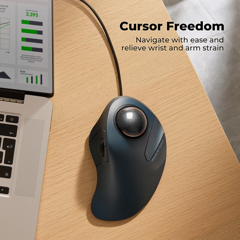 PORLEI Wired Trackball Mouse for Large Hands, Ergonomic Design Reduces