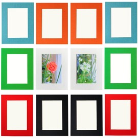 YIYINOE Eco-Friendly Cardboard Photo Frames Set of 12 - Removable Adhesive Ultra-Thin Frames for 5x3 Inch Pictures,No-Residue Easy Peel for Wall,Glass,Tile (White, Black, Green, Blue, Orange, Red)