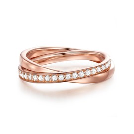 Glanzstücke München Women's Ring Sterling Silver Rose Gold-Plated Zirconia White - Wrap Ring Intertwined Double Ring with Zirconia, Silver, Cubic Zirconia
