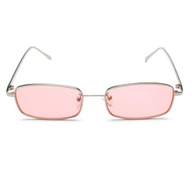 Ggpyyon Vintage Rectangular Sunglasses for Men and Women, Retro Slim Glasses, UV Protection Sunglasses, silver/pink