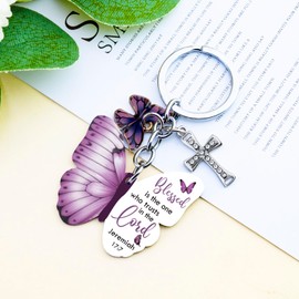 FAFQBING Butterfly Keychain, Christian Keychains for Women, Cross Bible Verse Keychain Butterfly Purse Charm Faith Based Gifts, Inspirational Religious Gifts for Female Friends Daughter Teen Girls