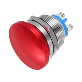sourcing map 1PCS 5A 250V AC 22mm 7/8" Momentary Mushroom Head Push Button Switch Red 1NO Waterproof IP65 SPST Installing Domed Round 2 Screw Foot Switch