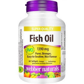 Webber Naturals Super Quality Fish Oil 1390mg, High DHA & EPA Omega 3 Concentration. No Fishy Aftertaste (60 Softgels)