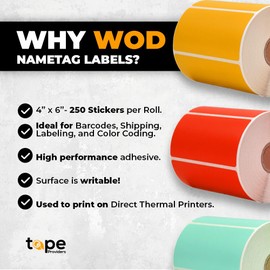 WOD Direct Thermal Gray Labels 4" x 6" - 250 Stickers per Roll, Rectangular Permanent Adhesive for Color Coding, Labeling, Inventory Management at Home, Business, and Classroom.