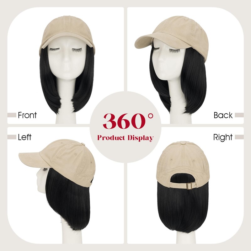 Beige Hat Wig for Women,6 Inch Synthetic Short Straight Hat