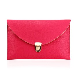 GEARONIC Clutch Purses, PU Leather Evening Envelope Clutch Handbags Womens Crossbody Bag with Chain Strap Hot Pink